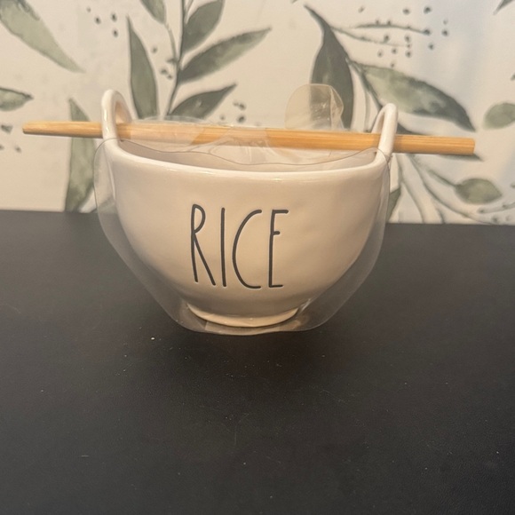 Rae Dunn White Ceramic Bowl with Wooden Chopsticks - Picture 1 of 4